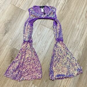 Club EXX Sequin Mermaid Dancer Crop Top Long Flare Sleeves L NWOT